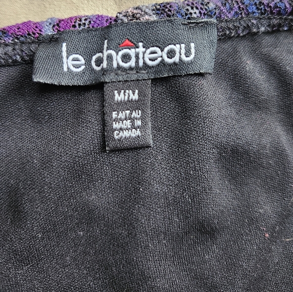 Le Château Strapless Ruched Purple Floral Mesh A-line Dress - Picture 7 of 7